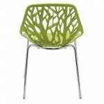 LeisureMod Modern Asbury Dining Chair w/ Chromed Legs, Set of 2, Green, AC16G2