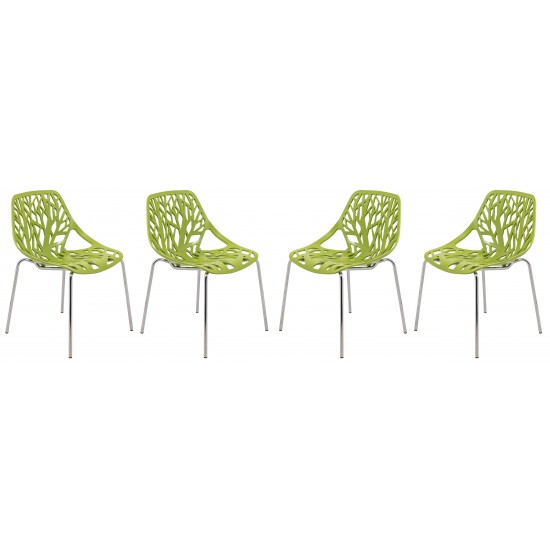 LeisureMod Modern Asbury Dining Chair w/ Chromed Legs, Set of 4, Green, AC16G4