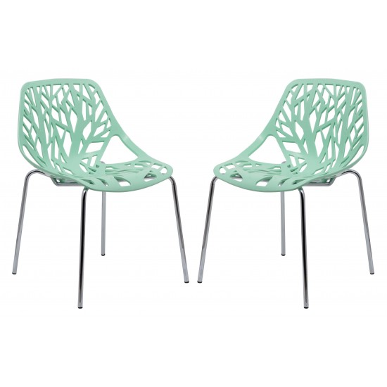 LeisureMod Modern Asbury Dining Chair w/ Chromed Legs, Set of 2, Mint, AC16MT2