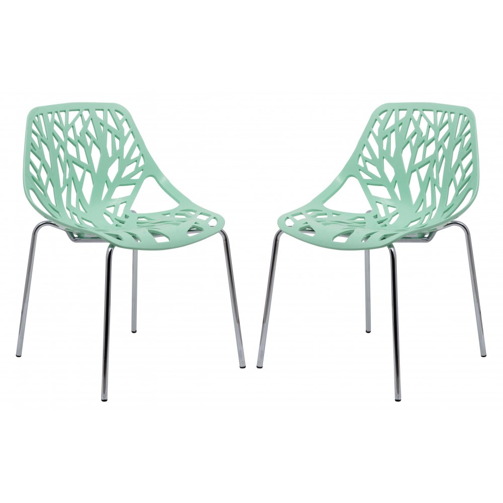 LeisureMod Modern Asbury Dining Chair w/ Chromed Legs, Set of 2, Mint, AC16MT2