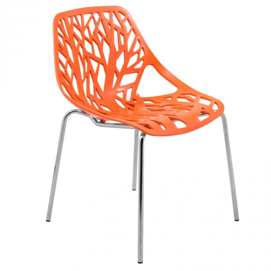 LeisureMod Modern Asbury Dining Chair w/ Chromed Legs, Orange, AC16OR