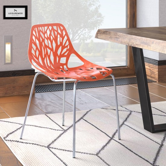 LeisureMod Modern Asbury Dining Chair w/ Chromed Legs, Orange, AC16OR