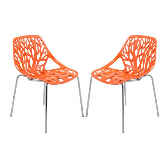 LeisureMod Modern Asbury Dining Chair w/ Chromed Legs, Set of 2, Orange, AC16OR2