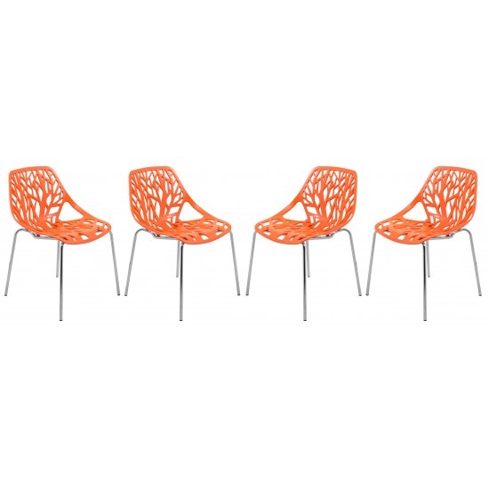 LeisureMod Modern Asbury Dining Chair w/ Chromed Legs, Set of 4, Orange, AC16OR4