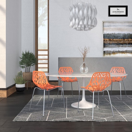 LeisureMod Modern Asbury Dining Chair w/ Chromed Legs, Set of 4, Orange, AC16OR4