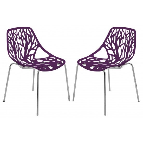 LeisureMod Modern Asbury Dining Chair w/ Chromed Legs, Set of 2, Purple, AC16PR2