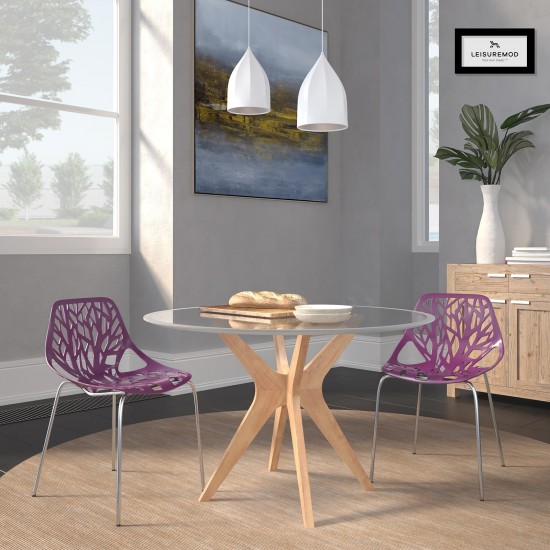 LeisureMod Modern Asbury Dining Chair w/ Chromed Legs, Set of 2, Purple, AC16PR2