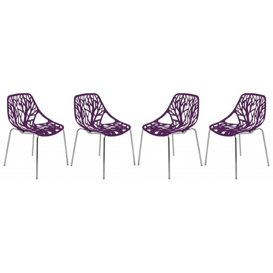 LeisureMod Modern Asbury Dining Chair w/ Chromed Legs, Set of 4, Purple, AC16PR4