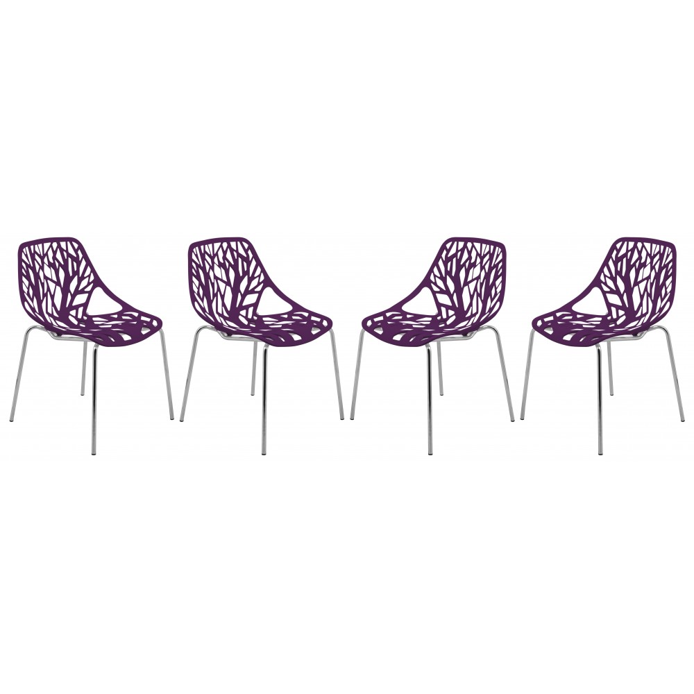 LeisureMod Modern Asbury Dining Chair w/ Chromed Legs, Set of 4, Purple, AC16PR4