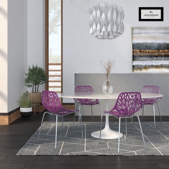 LeisureMod Modern Asbury Dining Chair w/ Chromed Legs, Set of 4, Purple, AC16PR4