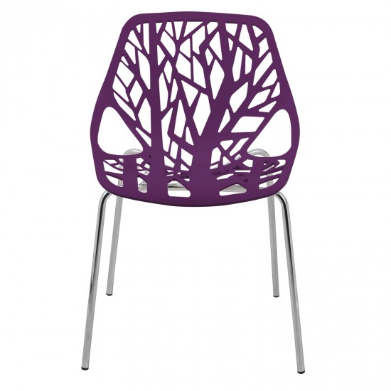 LeisureMod Modern Asbury Dining Chair w/ Chromed Legs, Set of 4, Purple, AC16PR4