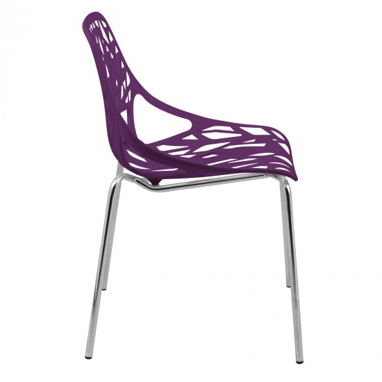 LeisureMod Modern Asbury Dining Chair w/ Chromed Legs, Set of 4, Purple, AC16PR4