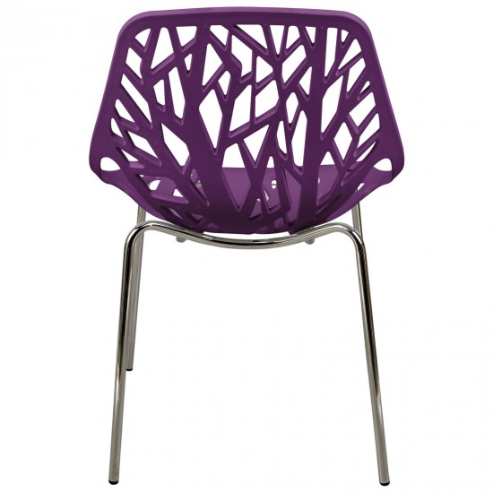 LeisureMod Modern Asbury Dining Chair w/ Chromed Legs, Set of 4, Purple, AC16PR4