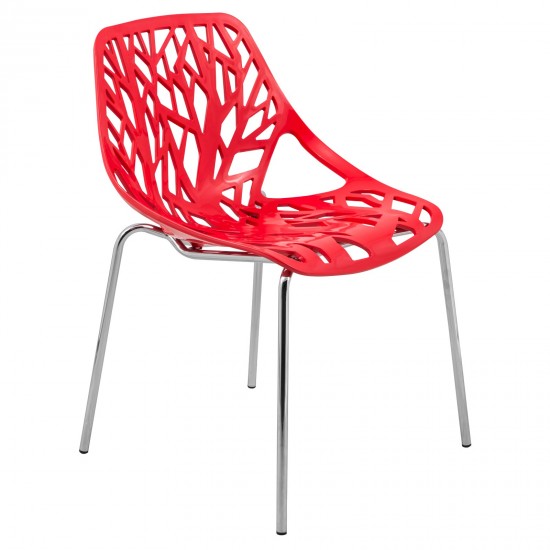 LeisureMod Modern Asbury Dining Chair w/ Chromed Legs, Red, AC16R