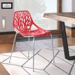 LeisureMod Modern Asbury Dining Chair w/ Chromed Legs, Red, AC16R