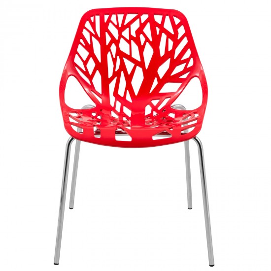 LeisureMod Modern Asbury Dining Chair w/ Chromed Legs, Red, AC16R