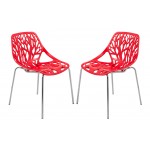 LeisureMod Modern Asbury Dining Chair w/ Chromed Legs, Set of 2, Red, AC16R2