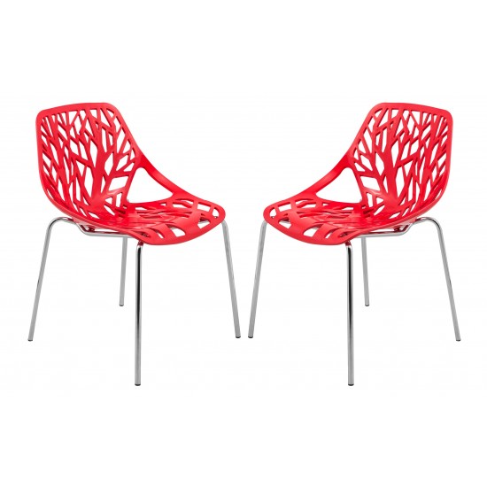 LeisureMod Modern Asbury Dining Chair w/ Chromed Legs, Set of 2, Red, AC16R2