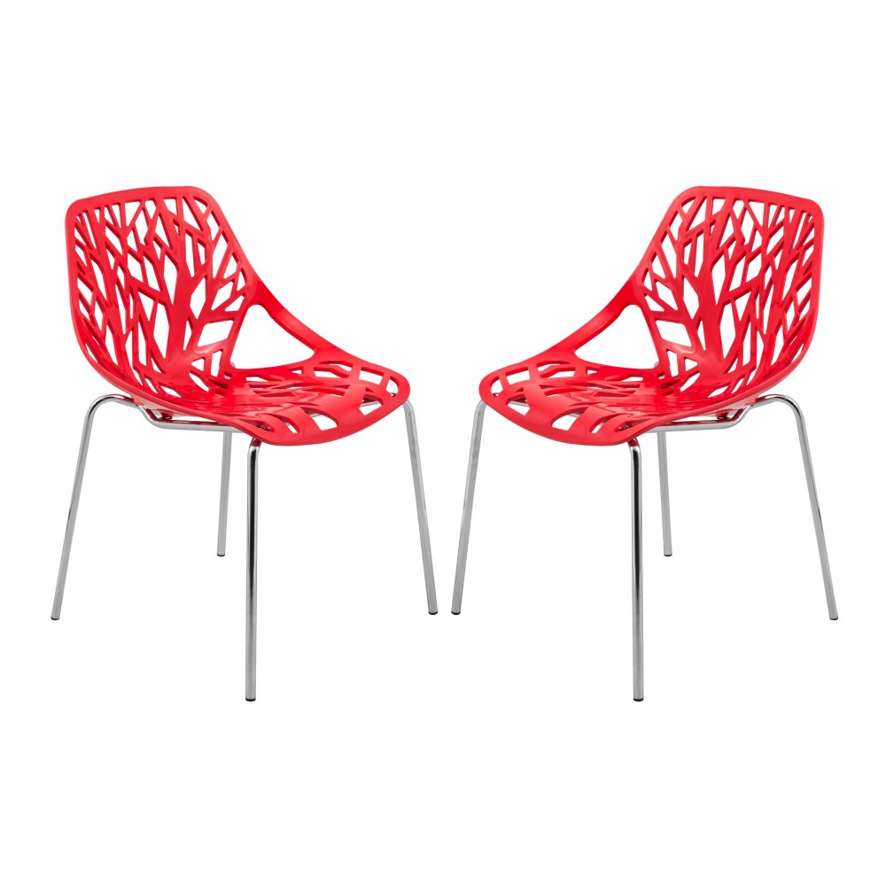 LeisureMod Modern Asbury Dining Chair w/ Chromed Legs, Set of 2, Red, AC16R2 LeisureMod Modern Asbury Dining Chair w/ Chromed Legs, Set of 2, Red, AC16R2