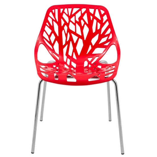 LeisureMod Modern Asbury Dining Chair w/ Chromed Legs, Set of 2, Red, AC16R2