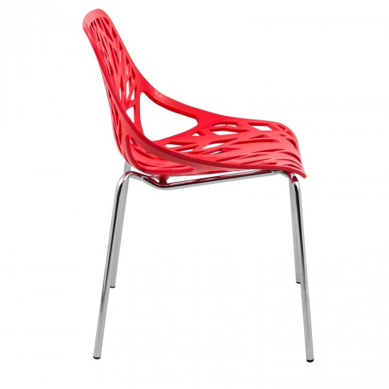 LeisureMod Modern Asbury Dining Chair w/ Chromed Legs, Set of 2, Red, AC16R2