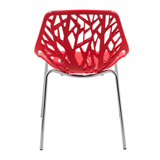 LeisureMod Modern Asbury Dining Chair w/ Chromed Legs, Set of 2, Red, AC16R2