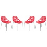 LeisureMod Modern Asbury Dining Chair w/ Chromed Legs, Set of 4, Red, AC16R4