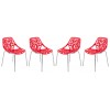 LeisureMod Modern Asbury Dining Chair w/ Chromed Legs, Set of 4, Red, AC16R4