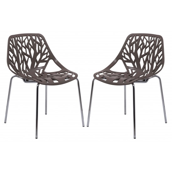 LeisureMod Modern Asbury Dining Chair w/ Chromed Legs, Set of 2, Taupe, AC16TP2