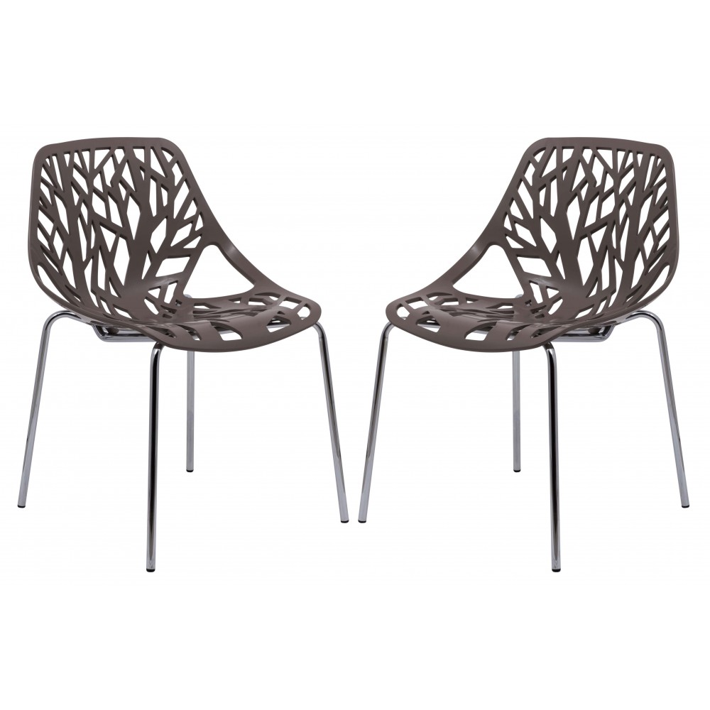 LeisureMod Modern Asbury Dining Chair w/ Chromed Legs, Set of 2, Taupe, AC16TP2