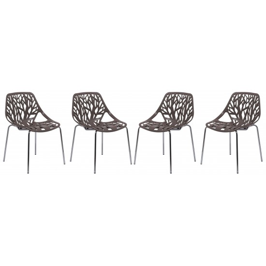 LeisureMod Modern Asbury Dining Chair w/ Chromed Legs, Set of 4, Taupe, AC16TP4