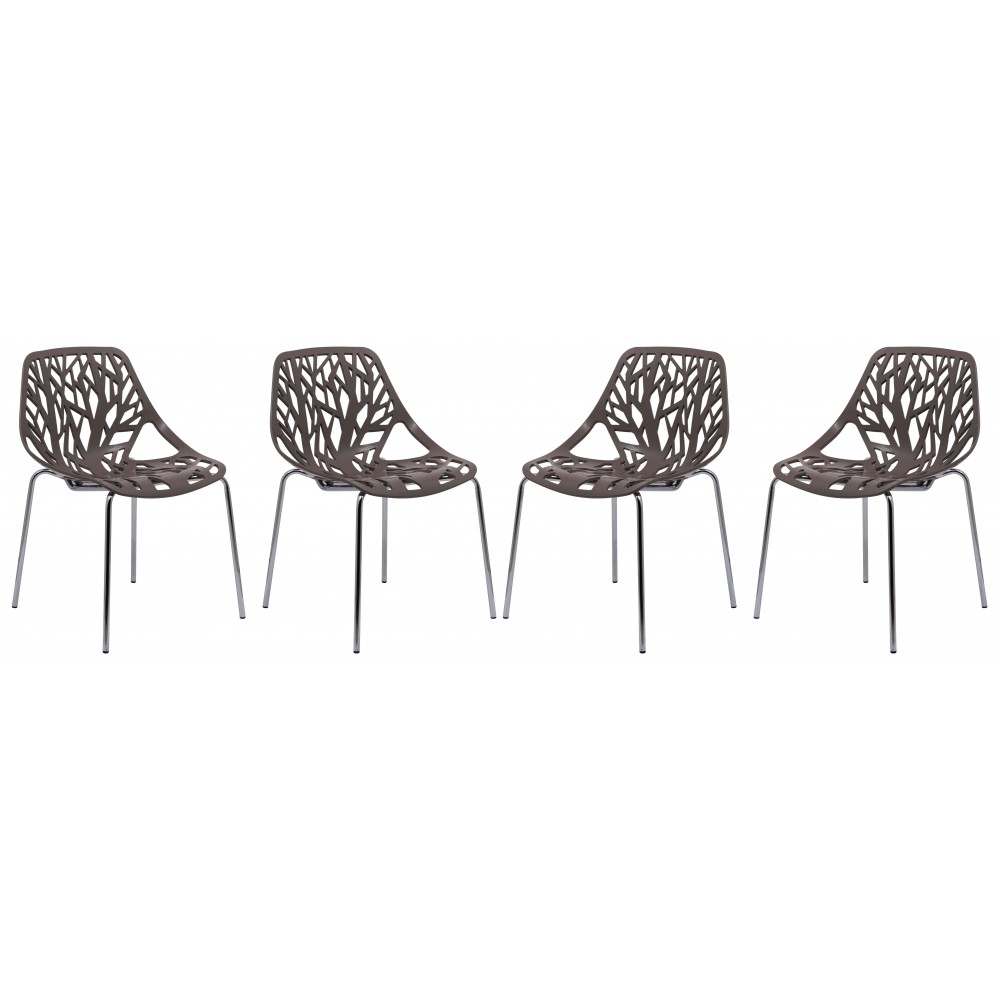 LeisureMod Modern Asbury Dining Chair w/ Chromed Legs, Set of 4, Taupe, AC16TP4