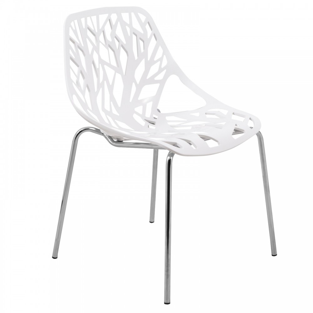 LeisureMod Modern Asbury Dining Chair w/ Chromed Legs, White, AC16W