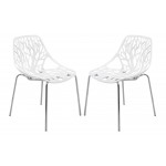 LeisureMod Modern Asbury Dining Chair w/ Chromed Legs, Set of 2, White, AC16W2