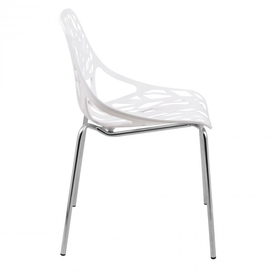 LeisureMod Modern Asbury Dining Chair w/ Chromed Legs, Set of 2, White, AC16W2