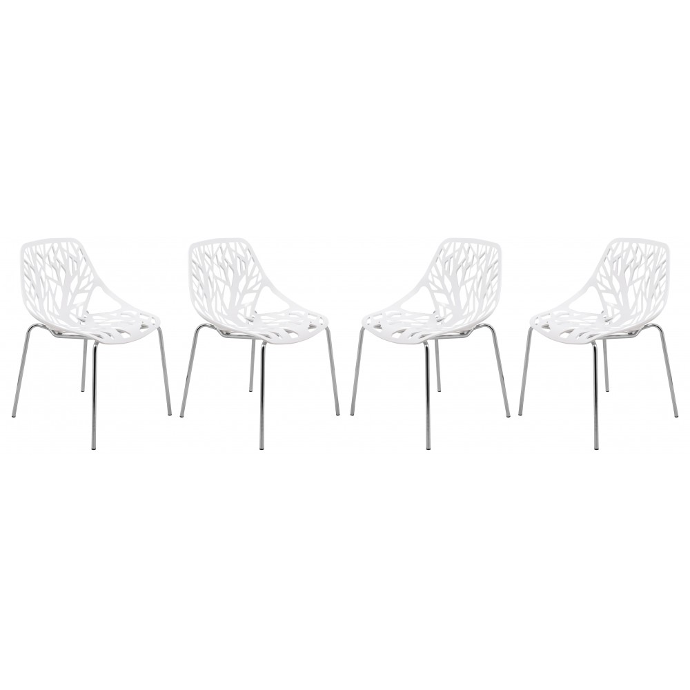 LeisureMod Modern Asbury Dining Chair w/ Chromed Legs, Set of 4, White, AC16W4