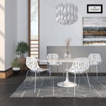 LeisureMod Modern Asbury Dining Chair w/ Chromed Legs, Set of 4, White, AC16W4