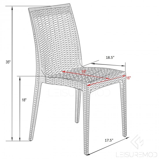 LeisureMod Weave Mace Indoor/Outdoor Dining Chair (Armless), Black, MC19BL