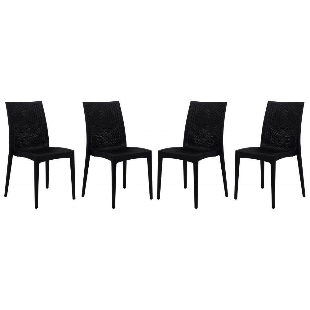 Weave Mace Indoor/Outdoor Dining Chair (Armless), Set of 4, Black, MC19BL4 Weave Mace Indoor/Outdoor Dining Chair (Armless), Set of 4, Black, MC19BL4