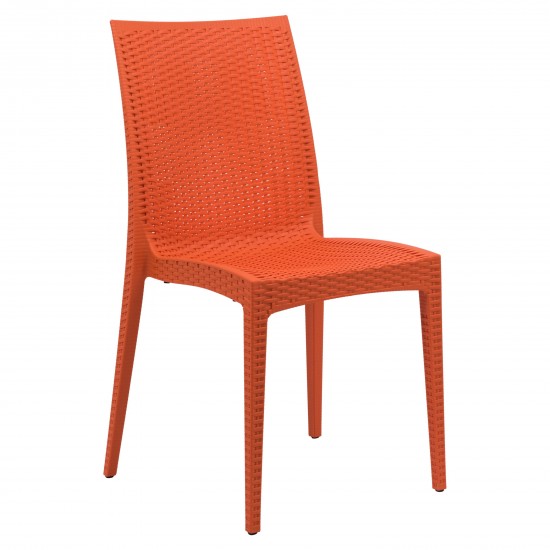 LeisureMod Weave Mace Indoor/Outdoor Dining Chair (Armless), Orange, MC19OR