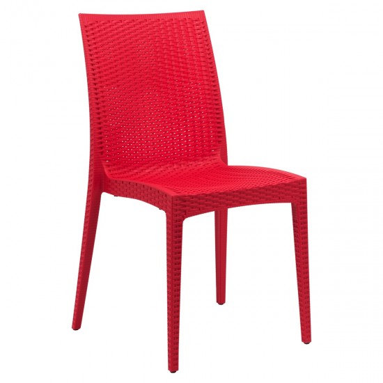 LeisureMod Weave Mace Indoor/Outdoor Dining Chair (Armless), Red, MC19R