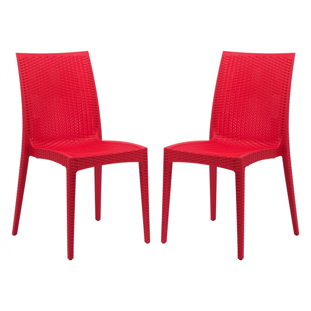 Weave Mace Indoor/Outdoor Dining Chair (Armless), Set of 2, Red, MC19R2