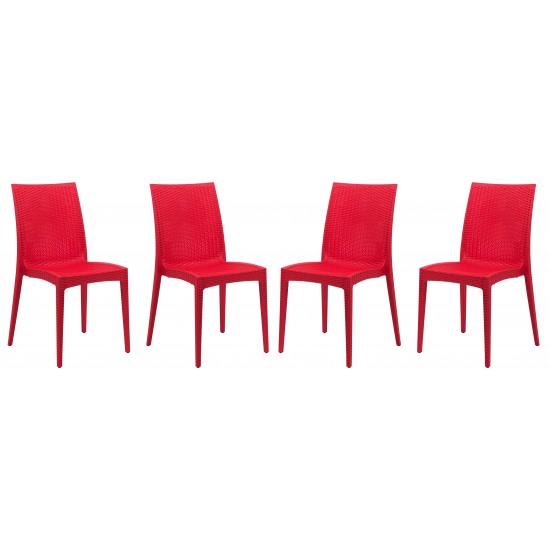 Weave Mace Indoor/Outdoor Dining Chair (Armless), Set of 4, Red, MC19R4