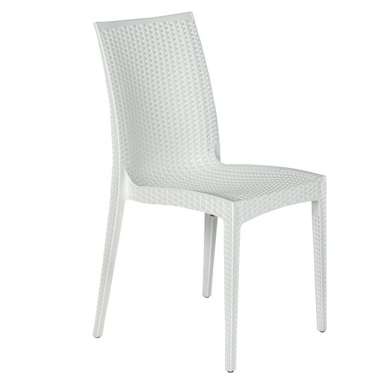 LeisureMod Weave Mace Indoor/Outdoor Dining Chair (Armless), White, MC19W