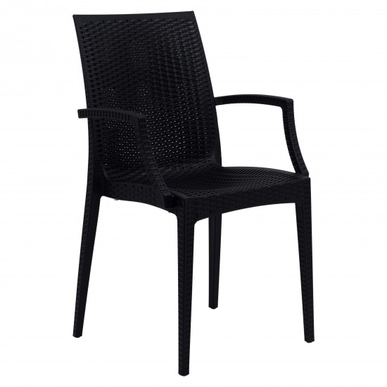 LeisureMod Weave Mace Indoor/Outdoor Chair (With Arms), Black, MCA19BL