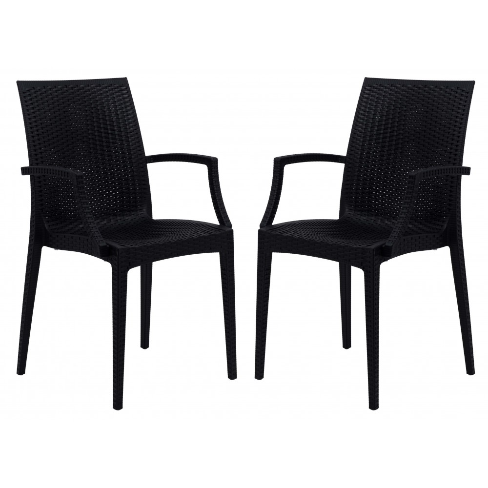 Weave Mace Indoor/Outdoor Chair (With Arms), Set of 2, Black, MCA19BL2