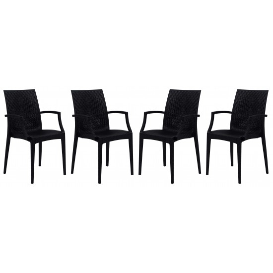 Weave Mace Indoor/Outdoor Chair (With Arms), Set of 4, Black, MCA19BL4