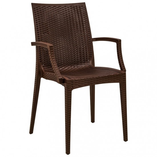 LeisureMod Weave Mace Indoor/Outdoor Chair (With Arms), Brown, MCA19BR