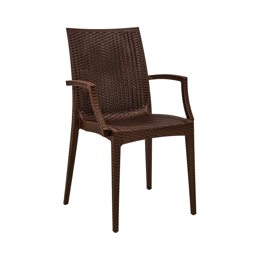 LeisureMod Weave Mace Indoor/Outdoor Chair (With Arms), Brown, MCA19BR