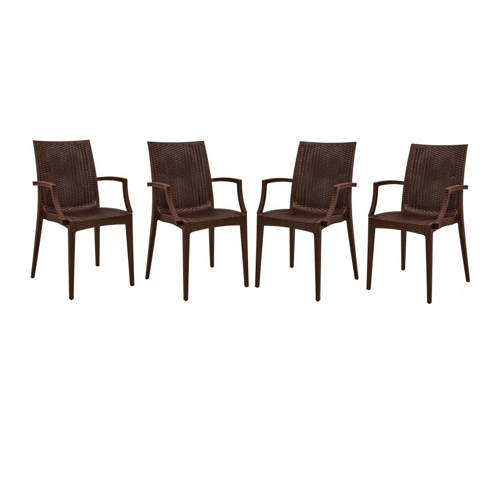 Weave Mace Indoor/Outdoor Chair (With Arms), Set of 4, Brown, MCA19BR4